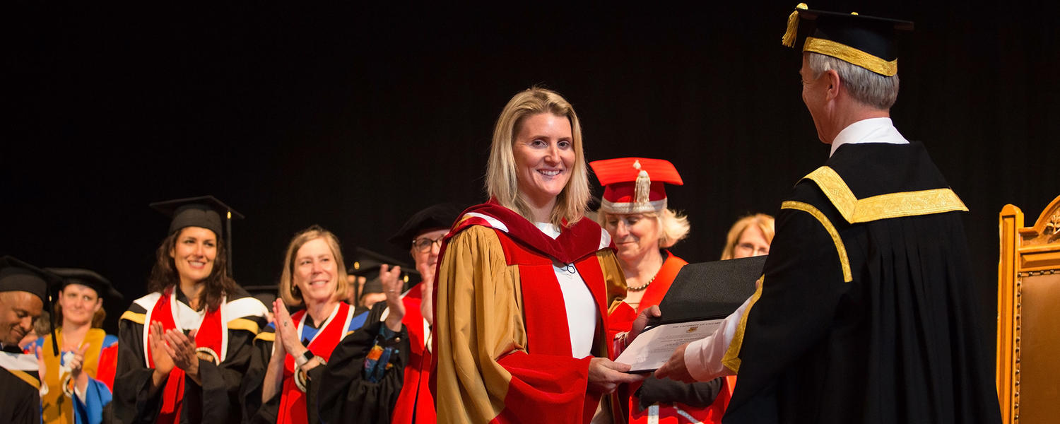 Hayley Wickenheiser receiving honorary degree at the university of calgary 