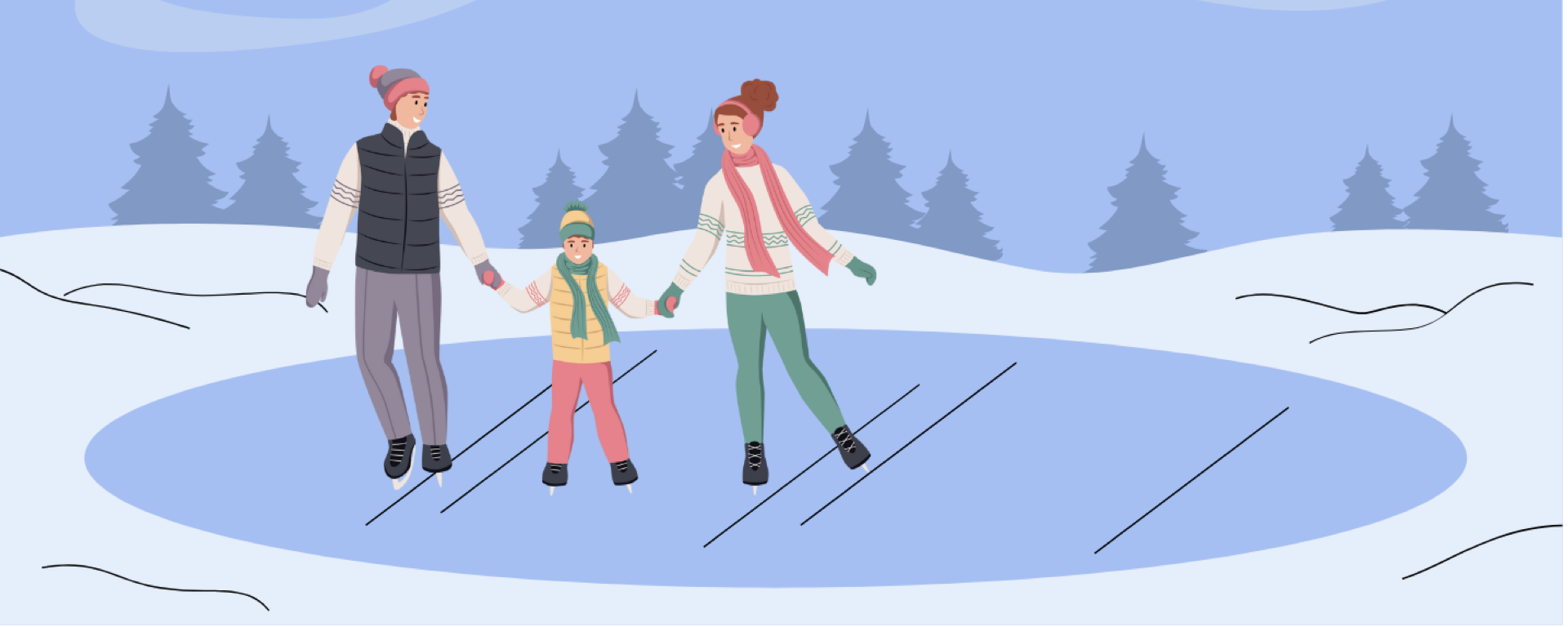 people skating in a winter scene