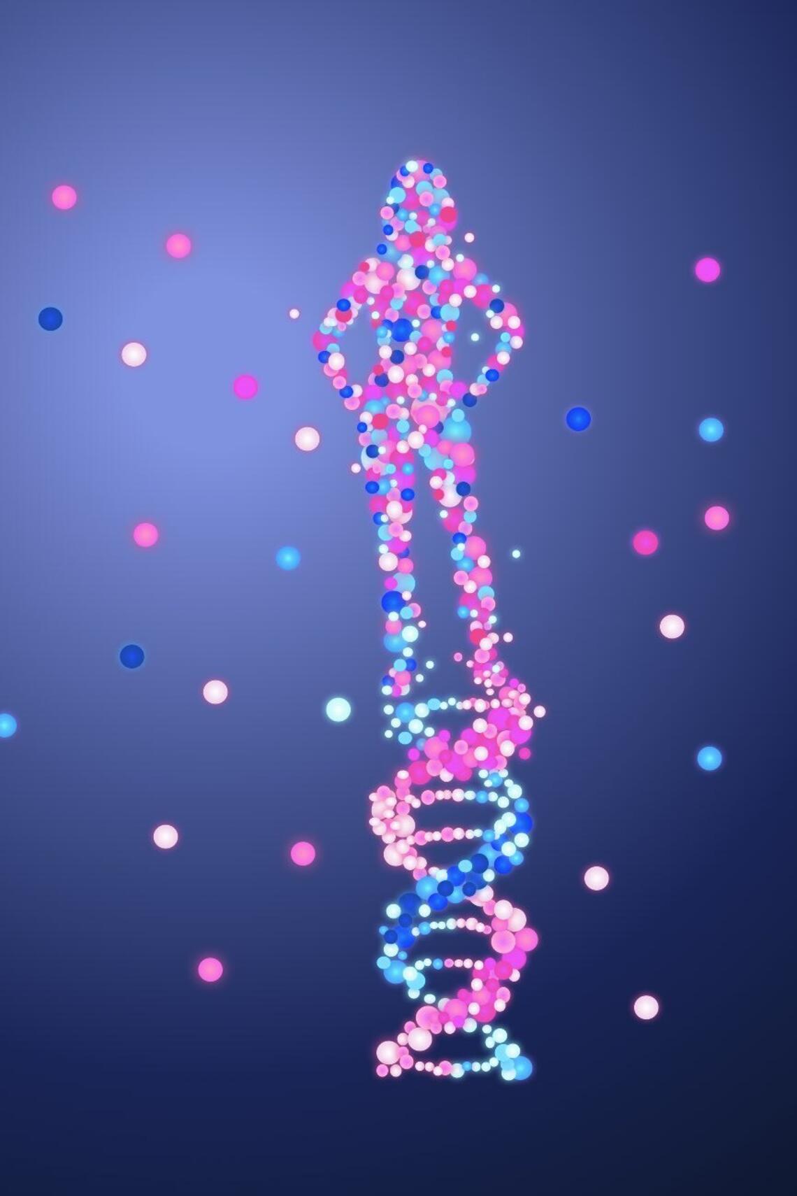 silhouette of woman emerging from DNA