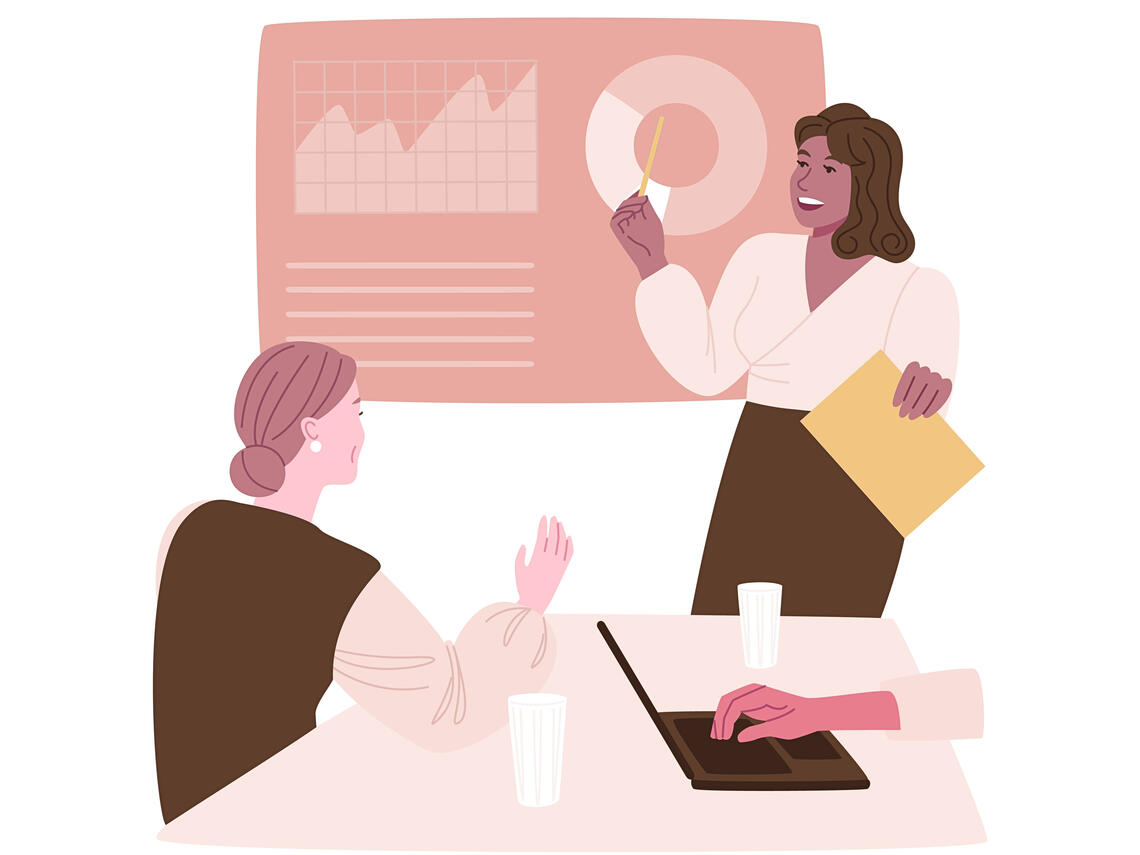 graphic of woman presenting to colleague (source: colourbox)