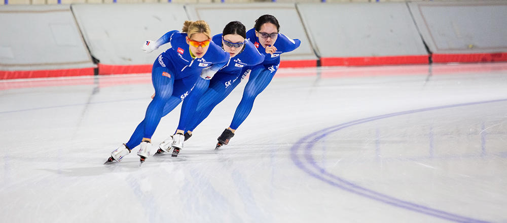 Skaters competing at the Olympic Oval 