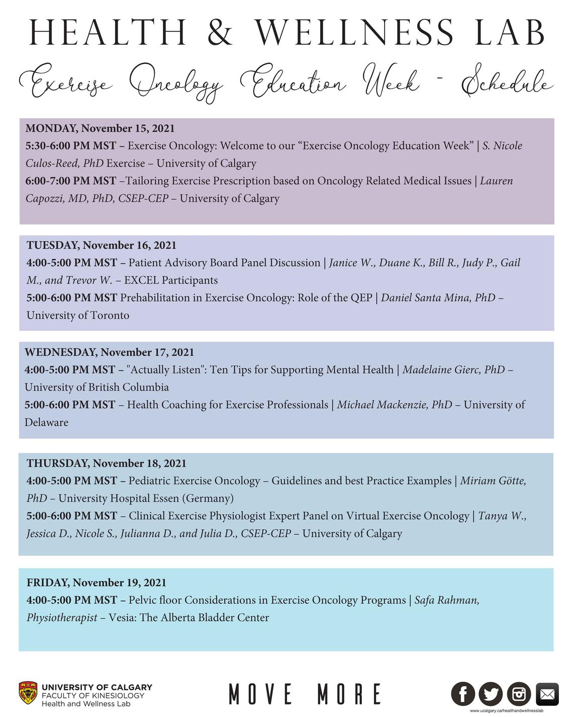 QEP Oncology Education Week Schedule